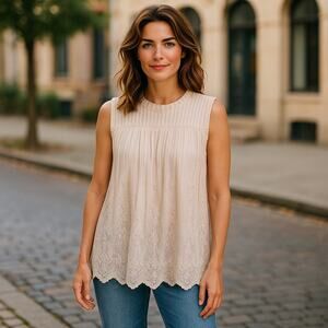 Eve & Maddie Womens Tank Beige Lace Mock Neck Size‎ XL